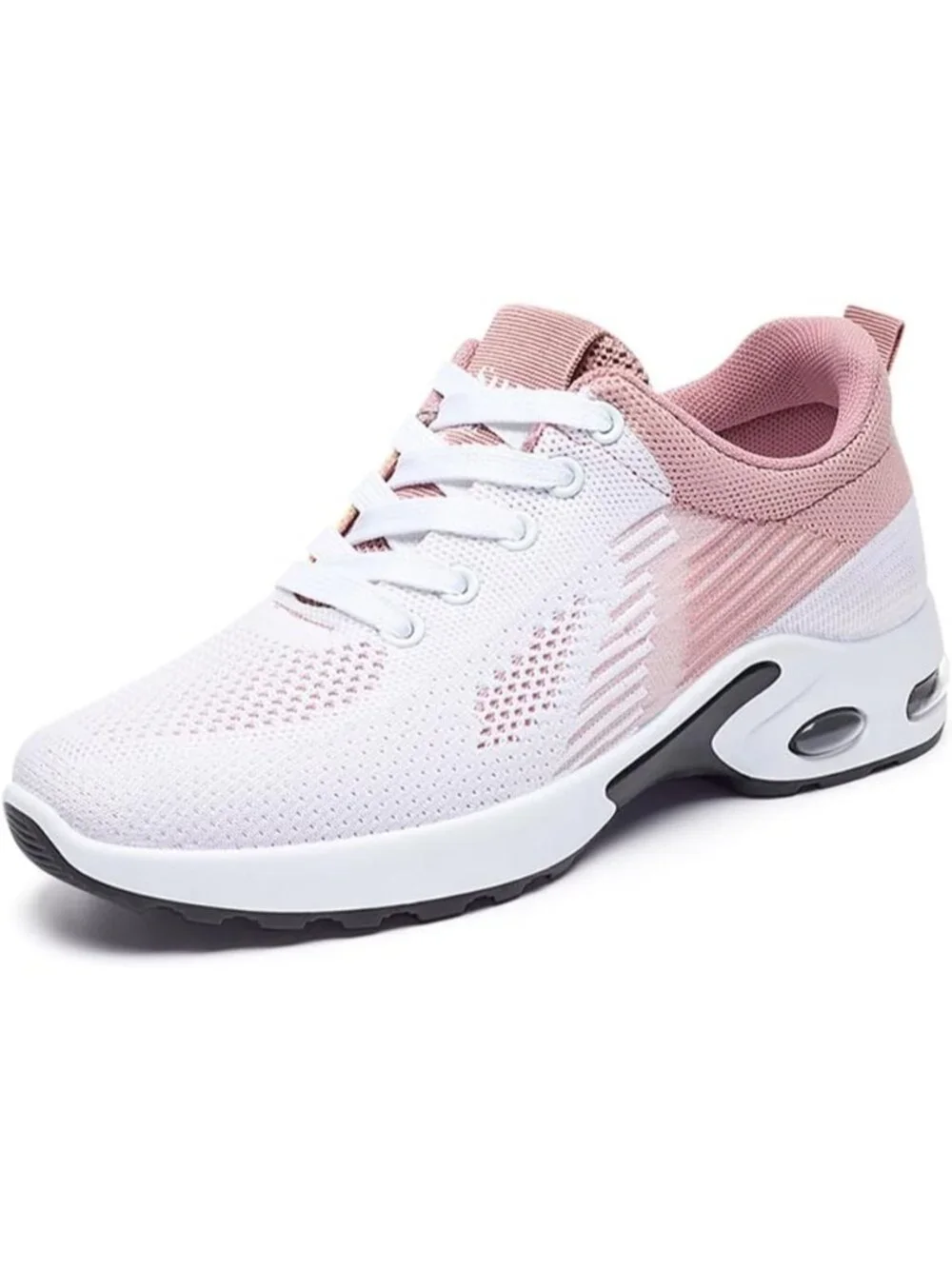 Women's White Pink Lightweight Air Cushion Mesh Breathable Casual Sneakers